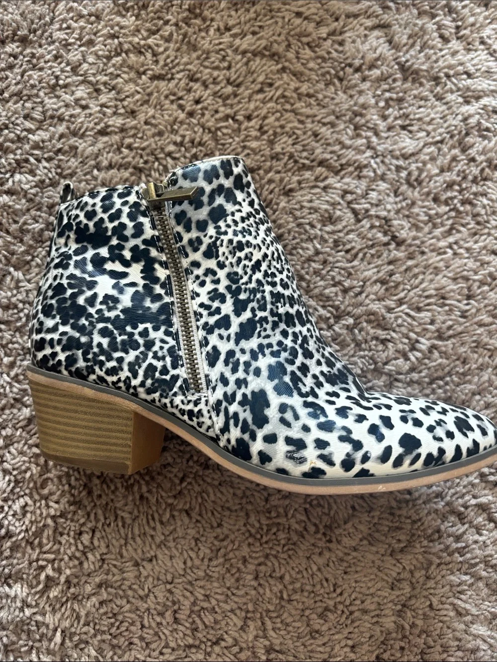 Leopard Print Ankle Boots - Black & White